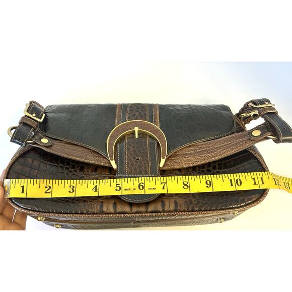 Brahmin Croc-Embossed Leather Large Buckle Flap Shoulder Bag Brown - Picture 15 of 16